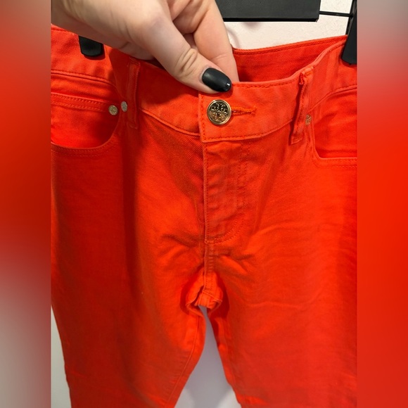 ⭐️ NWT- TORY BURCH ALEXA CROPPED SKINNY JEAN IN POPPY RED- size 30 - Picture 9 of 15